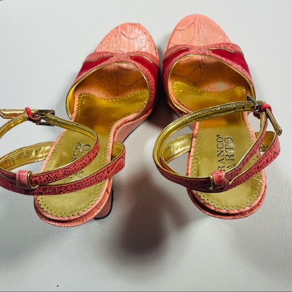 Franco Sarto Red and Pink Faux Snakeskin Ankle Wrap Wedges 8 - Picture 8 of 12